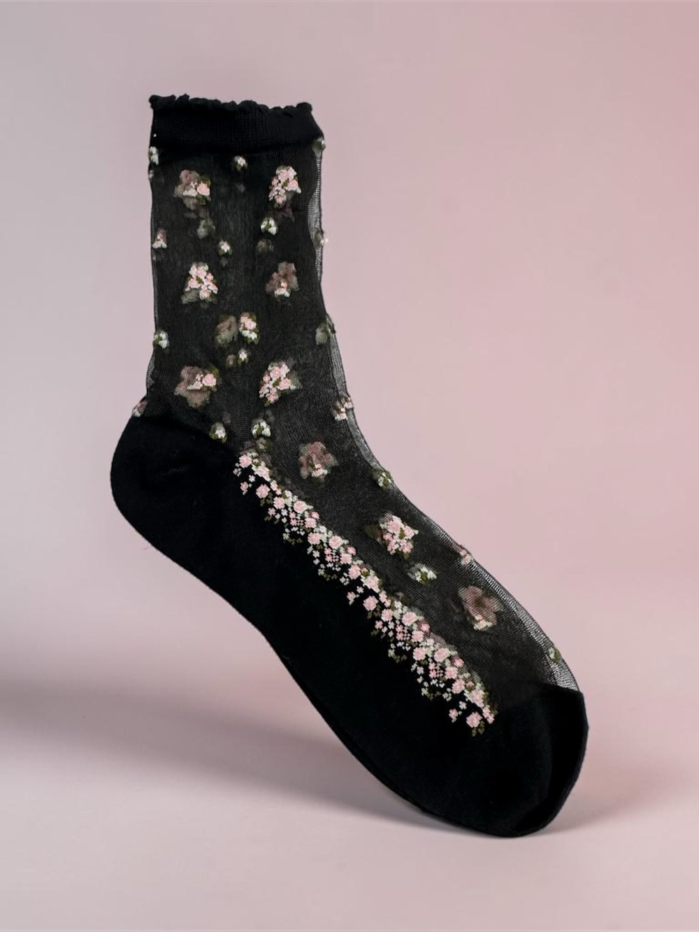 1 Pair  Socks Women Sheer Embroidered Floral Thin Stockings Japanese Style Cozy
